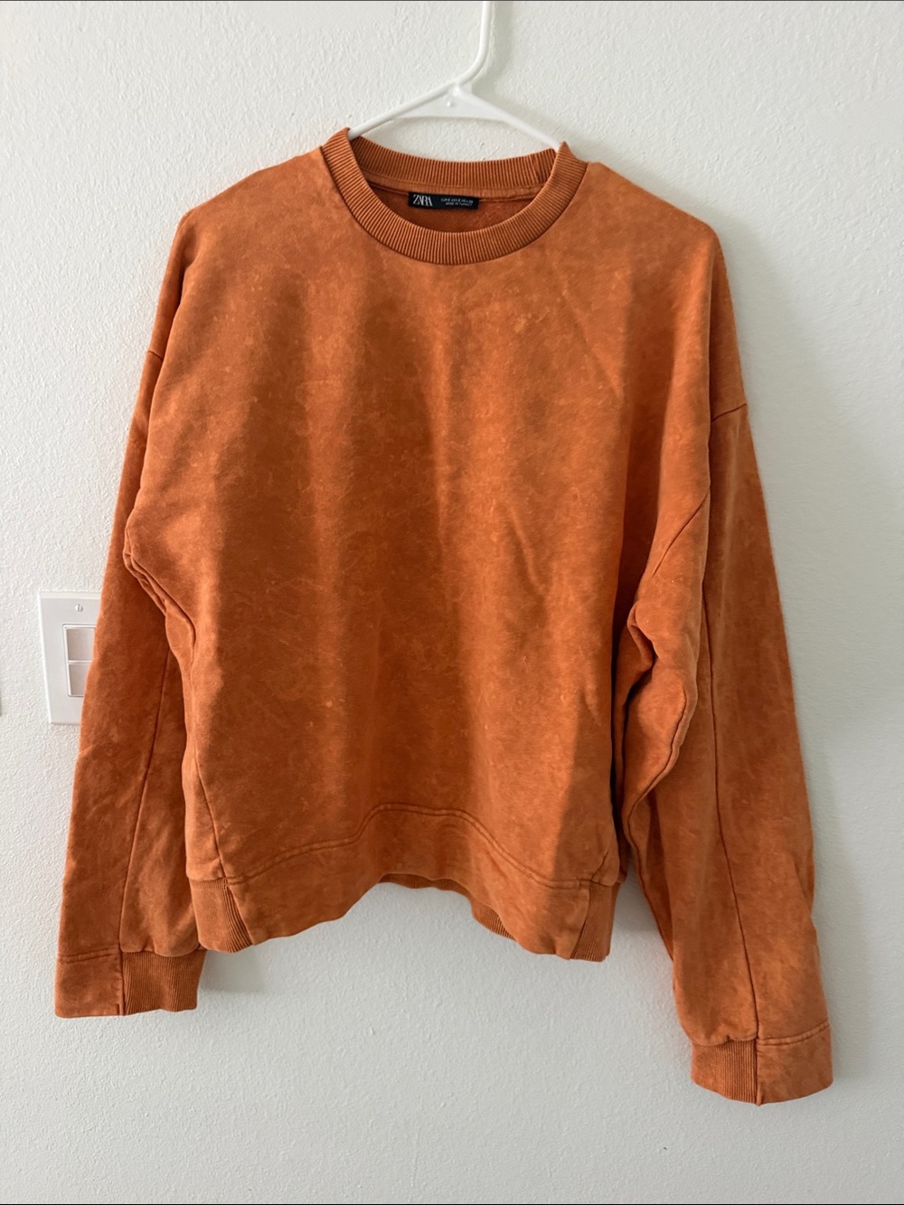 Zara Women's Washed Orange Crewneck Sweatshirt